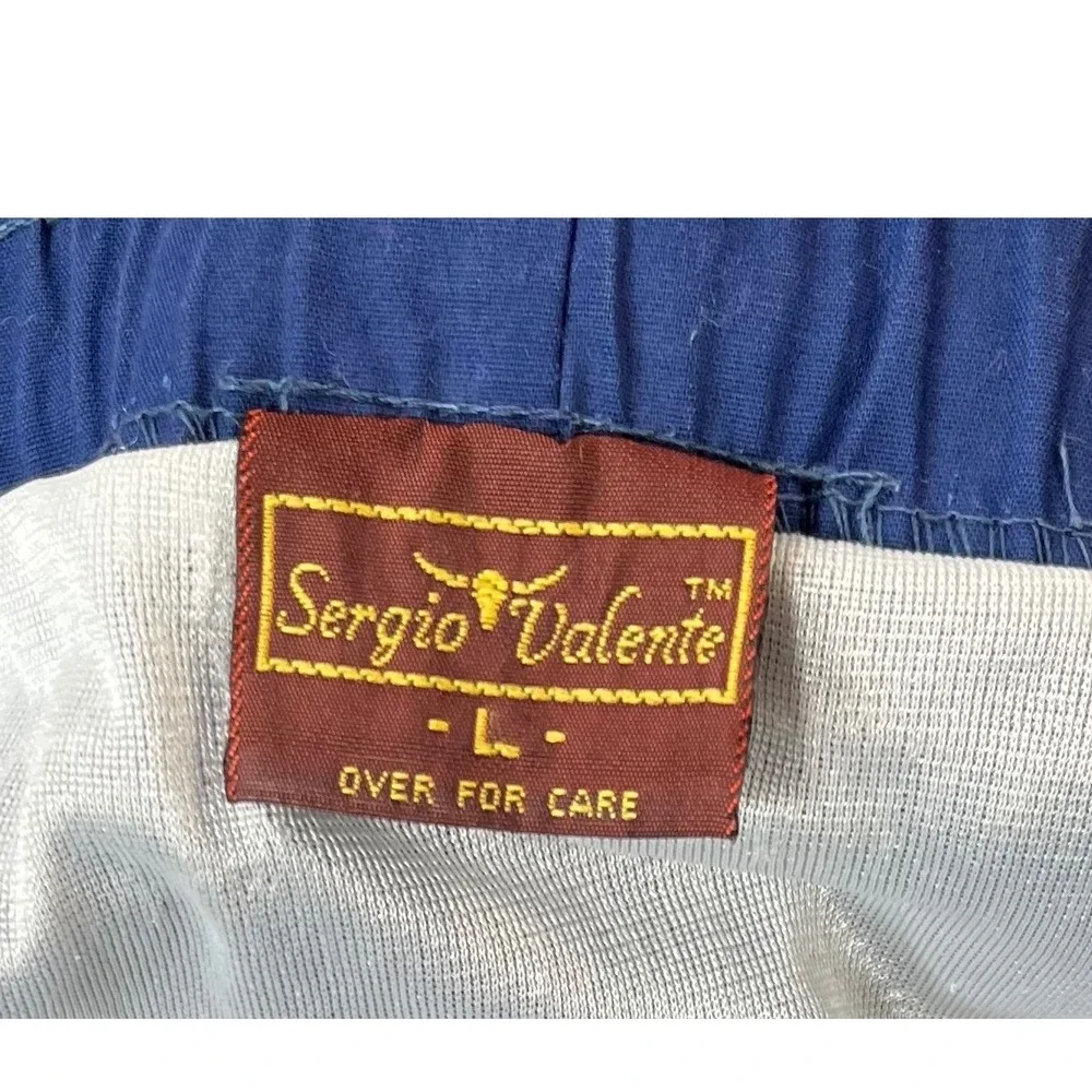 Sergio Valente Vintage 80s Blue Rainbow Stripe Swim Trunks Mens Size Large USA
